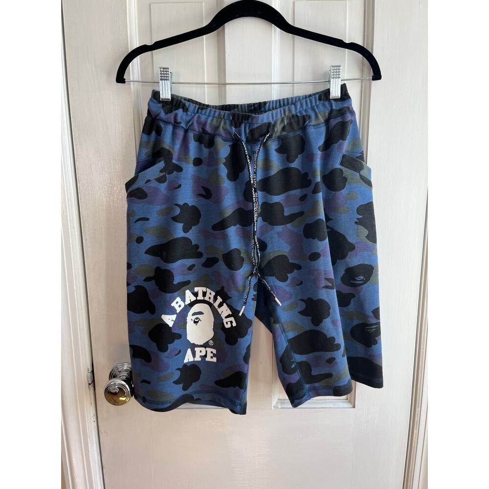AAPE By A Bathing Ape Blue Camo Shorts Moonface Logo Men's Medium Streetwear
